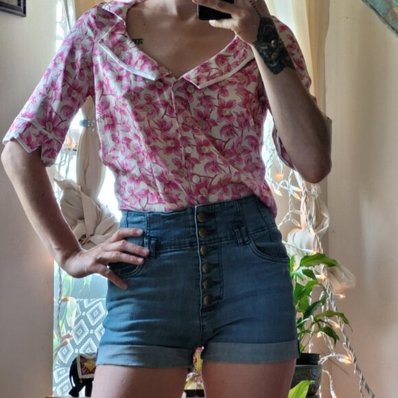 Isabelle elie boutique silk floral pink and white loose fit blouse - size small - Picture 6 of 6